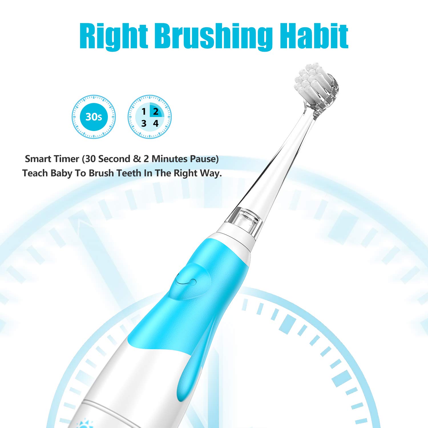 DADA-TECH Baby Electric Toothbrush, Toddler Teeth Brushes with Smart LED Timer and Sonic Technology for Infants Ages 0-3 Years (Blue) - Image 6